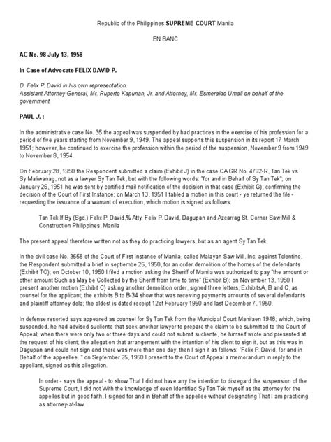 Adm. Case No. 98 July 13, 1953 .